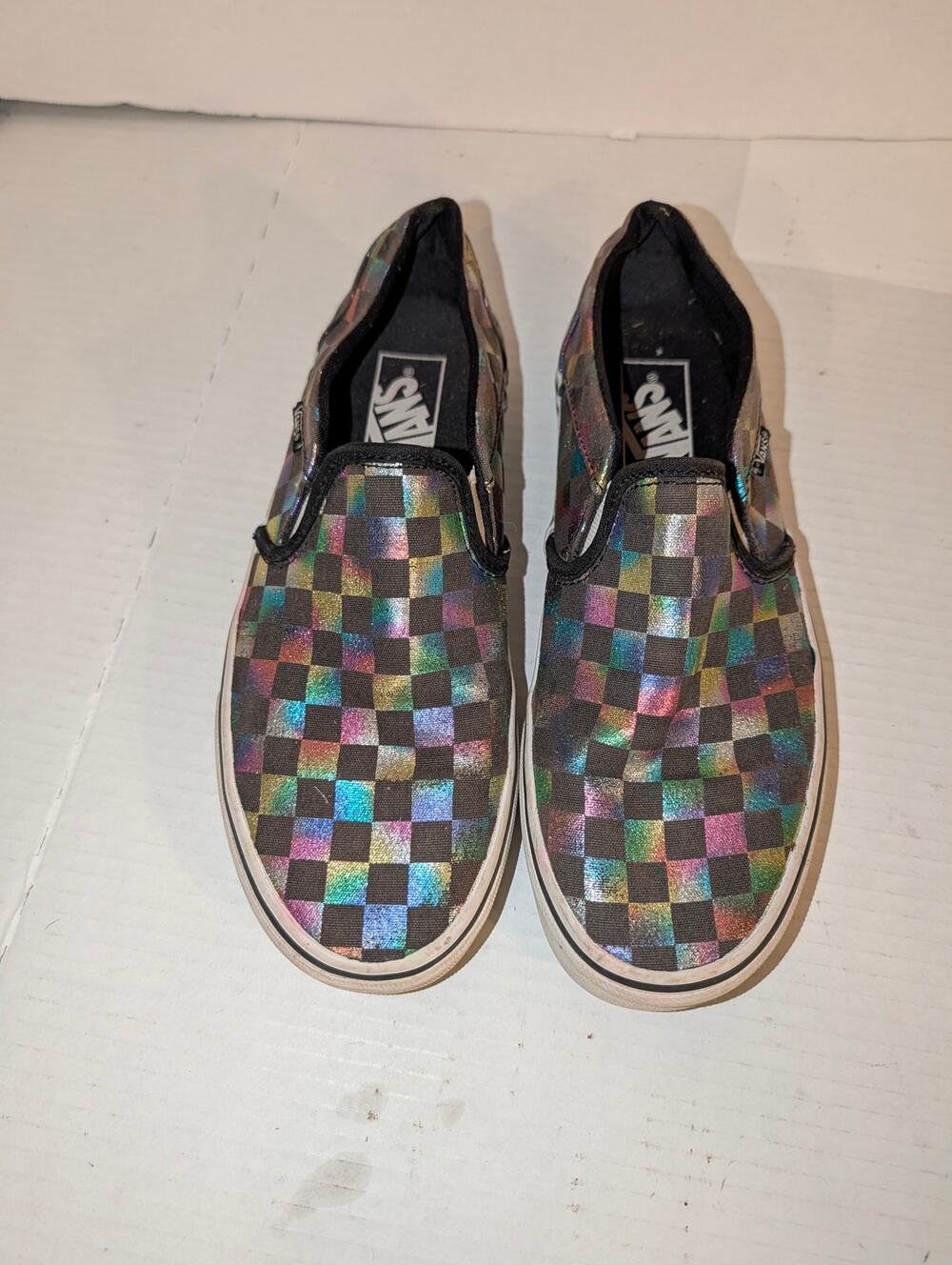 Vans Women's Size 8 Men's 6.5 Checkerboard Rainbow Slip on Shoes Iridescent